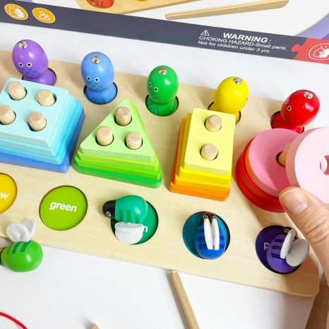 Деревянный геометрический сортер 3 в 1: магнитная рыбалка, геометрические фигурки, пчёлки, C 61692 