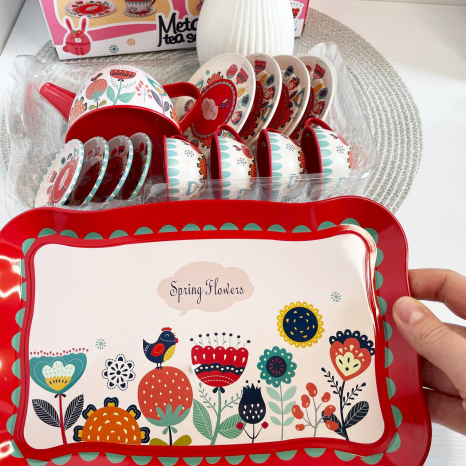 Іграшковий металевий чайний набір (сервіз) з тацею,620-C5