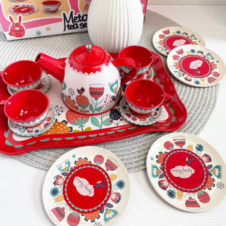 Іграшковий металевий чайний набір (сервіз) з тацею,620-C5