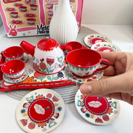 Іграшковий металевий чайний набір (сервіз) з тацею,620-C5