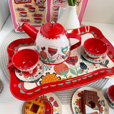 Іграшковий металевий чайний набір (сервіз) з тацею,620-C5