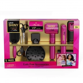 Набір аксесуарів 626029 набір перукаря,фен-повітря,гребінець,ножиці,плойка-світло,муз.,бат.,кор.,40