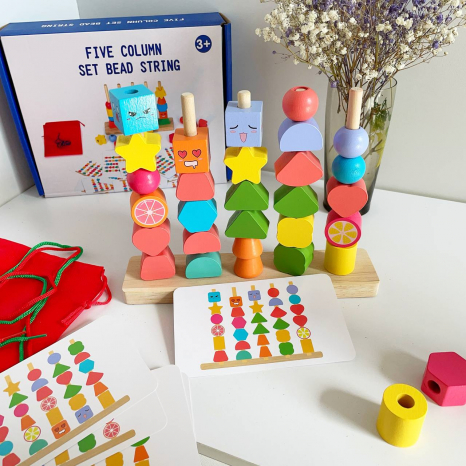 Дерев'яна пірамідка, шнурівка з картками завданнями C 62753