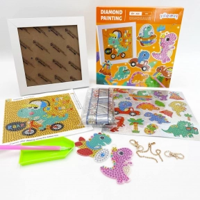 Набір для творчості алмазна мозаїка Діно з картиною рамкою, наліпки, 2 брелоки C 64274