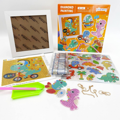 Набір для творчості алмазна мозаїка Діно з картиною рамкою, наліпки, 2 брелоки C 64274