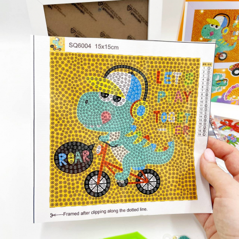 Набір для творчості алмазна мозаїка Діно з картиною рамкою, наліпки, 2 брелоки C 64274