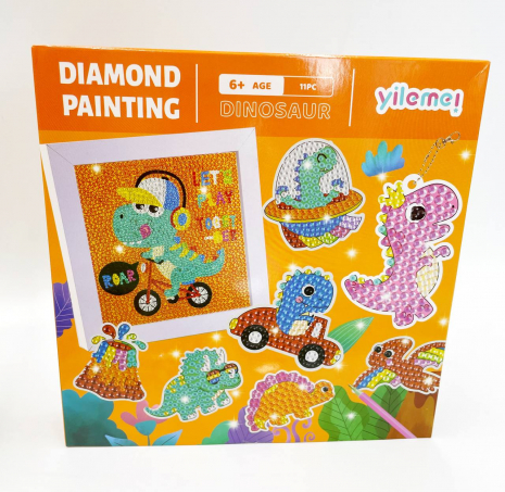 Набір для творчості алмазна мозаїка Діно з картиною рамкою, наліпки, 2 брелоки C 64274