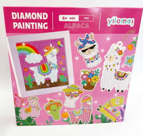 Набір для творчості алмазна мозаїка Лами з картиною рамкою, наліпки, 2 брелоки C 64274