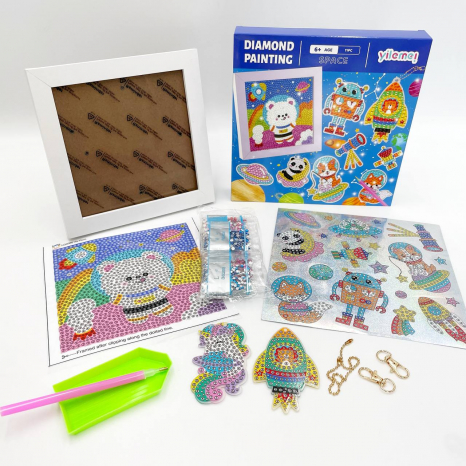 Набір для творчості алмазна мозаїка Космос з картиною рамкою, наліпки, 2 брелоки C 64274