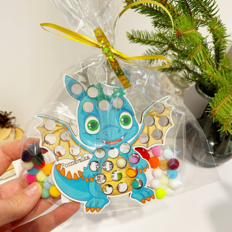 Деревянная игра - сортер Дракон с помпонами Познавалка Poznavalka