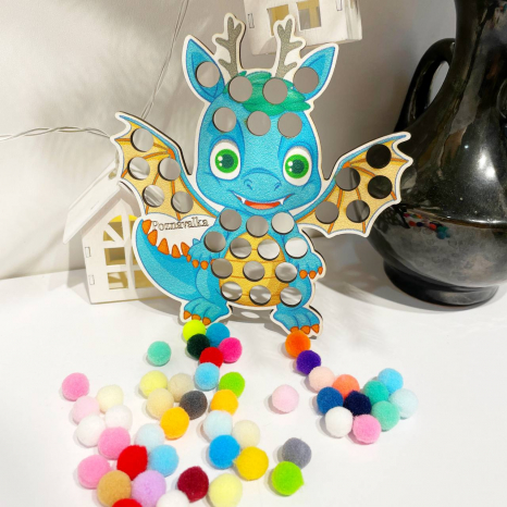 Деревянная игра - сортер Дракон с помпонами Познавалка Poznavalka