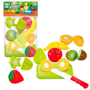 Пластикові Фрукти на липучках “Що є на кухні?” 10 елементів, обробна дошка, ніж, у пакеті 65260
