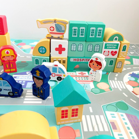 Конструктор деревянный на 100 деталей с пазлами игровое поле,сортер, в ведре С 65444