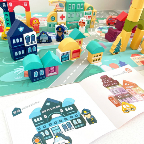 Конструктор деревянный на 100 деталей с пазлами игровое поле,сортер, в ведре С 65444