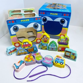 Деревянный логический куб сортер со шнуровкой Транспорт, 15 элементов, C 65693