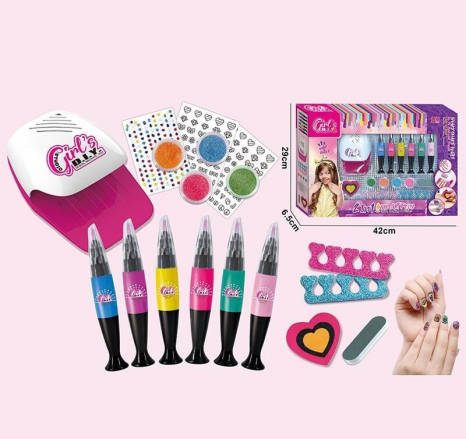 Іграшковий набір для манікюру 6 лаків, 2 бафи, 4 глітери, наліпки, іграшкова лампа 666-1