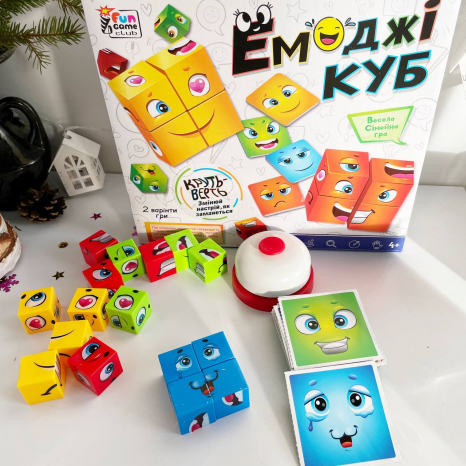 Настільна гра Емоджі куб: 48 карток, дзвінок, 16 кубиків 68831