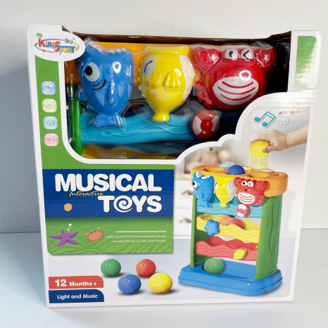 Дитяча розвиваюча гра Гірка з кульками зі звуковими тв світловими ефектами 7007-3 A : назви тварин, кумедні звуки, пісеньки, 3 гірки, 2 режими гучності