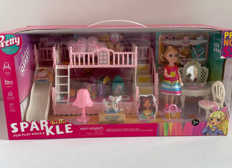 Меблі для ляльки Sparkle Bella спальня, лялька 14 см, з улюбленцем, 7028