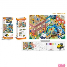 Багаторазова розмальовка 8 маркерів, машинкою з інерцією, Спецтехніка в коробці 7077-124