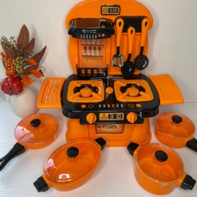 Набір іграшковго посуду з плитою "Cooking Plate with dishes" на 10 предметів в помаранчевий в коробці, 71771 Юніка