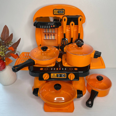 Набір іграшковго посуду з плитою "Cooking Plate with dishes" на 10 предметів в помаранчевий в коробці, 71771 Юніка