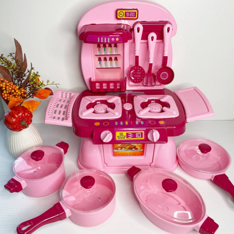 Набір посуду з плитою "Cooking Plate with dishes" 10 предметів, в рожевій коробці 71788 Юніка