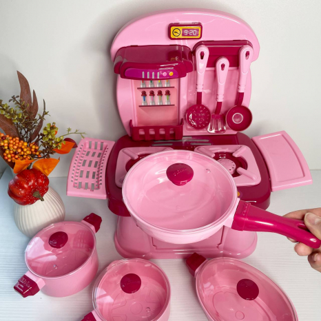 Набір посуду з плитою "Cooking Plate with dishes" 10 предметів, в рожевій коробці 71788 Юніка