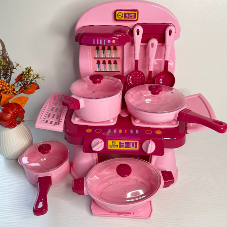 Набір посуду з плитою "Cooking Plate with dishes" 10 предметів, в рожевій коробці 71788 Юніка