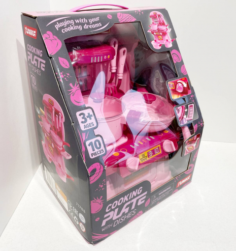 Набір посуду з плитою "Cooking Plate with dishes" 10 предметів, в рожевій коробці 71788 Юніка