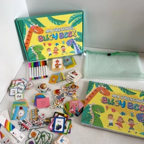 Розвиваюча логічна книжка з тематичнтми картками з назвами англійською мовою, фломастери пиши-стирай, C 72934