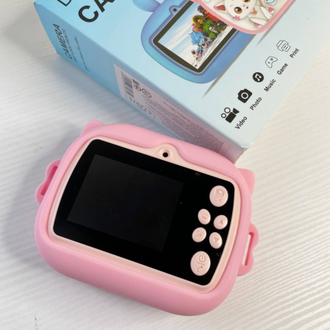 Рожевий дитячий фотоапарат миттєвого друку (принтер) із екраном