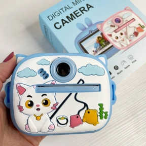 Блакитний дитячий фотоапарат миттєвого друку (принтер) із екраном