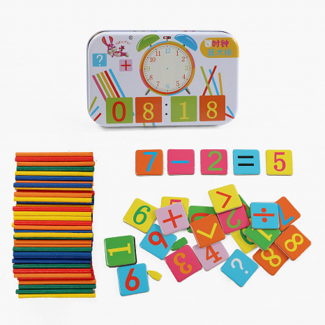 Лічильний набір першокласника в металевій коробці з годинником C 73229