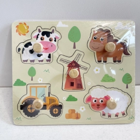 Дерев'яні пазли-вкладиші з ручками "Ферма", А5, 73250