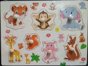 Дерев'яна рамка - вкладка з рукчками та дублюючим малюнком Дикі тварини