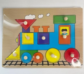 Деревянная рамка - вкладыш с ручками и подложкой Поезд с геометрическими фигурами