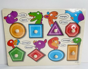 Деревянная рамка - вкладыш с ручками и подложкой Геометрические фигуры