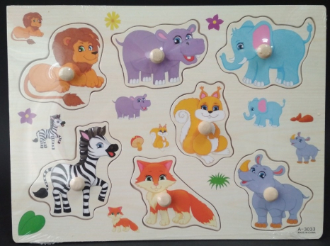 Дерев'яна рамка - вкладка з ручками та дублюючим малюнком Дикі тварини