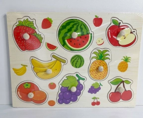 Дерев'яна рамка - вкладиш із ручками та дублюючим малюнком Фрукти