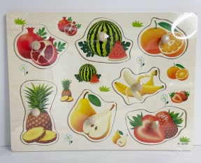 Деревянная рамка - вкладыш с ручками и подложкой Фрукты и ягоды (реалистичная картинка)