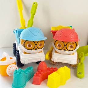 Пісочний набір 733-366 3 кольори, граблі, лопатка, 3 формочки, лійка, в сітці