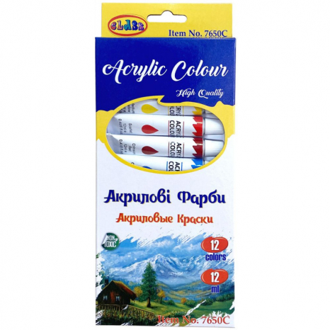Фарба акрилова  12 кольорів ТМ CLASS 7650 набір в тюбиках по 12мл