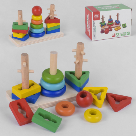 Дерев'яна логічна пірамідка - ключик 3 в 1, Fun Game