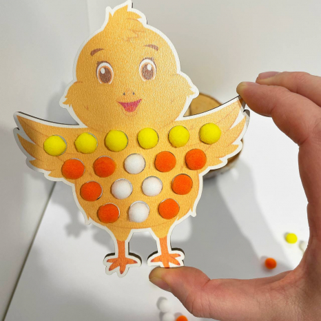 Деревянная игра сортер Цыплёнок с помпонами, Познавалка / Poznavalka