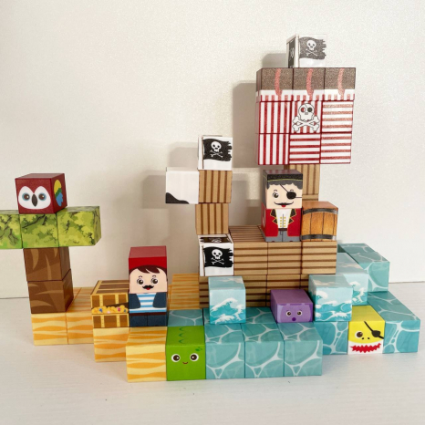 Магнитный конструктор Пираты, мешочек, кубик 2 см, 81004