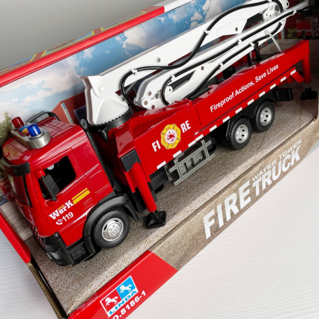 Спецтехніка  “Пожежна машина”, звук, підсвічування, помпове накачування води, висувна драбина, інерція, платформа обертається, 8186-1