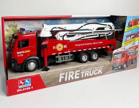Спецтехніка  “Пожежна машина”, звук, підсвічування, помпове накачування води, висувна драбина, інерція, платформа обертається, 8186-1