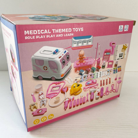 Дитячий набір лікаря (рожевий) на 73 предмета: звуки, мелодії, підсвічування, щелепа, окуляри, ліхтарик, інструменти 839-023