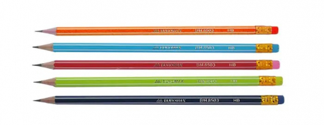 Олівці BUROMAX 8503-12 графітові з гумкою, НВ з білою полоскою, карт. коробка